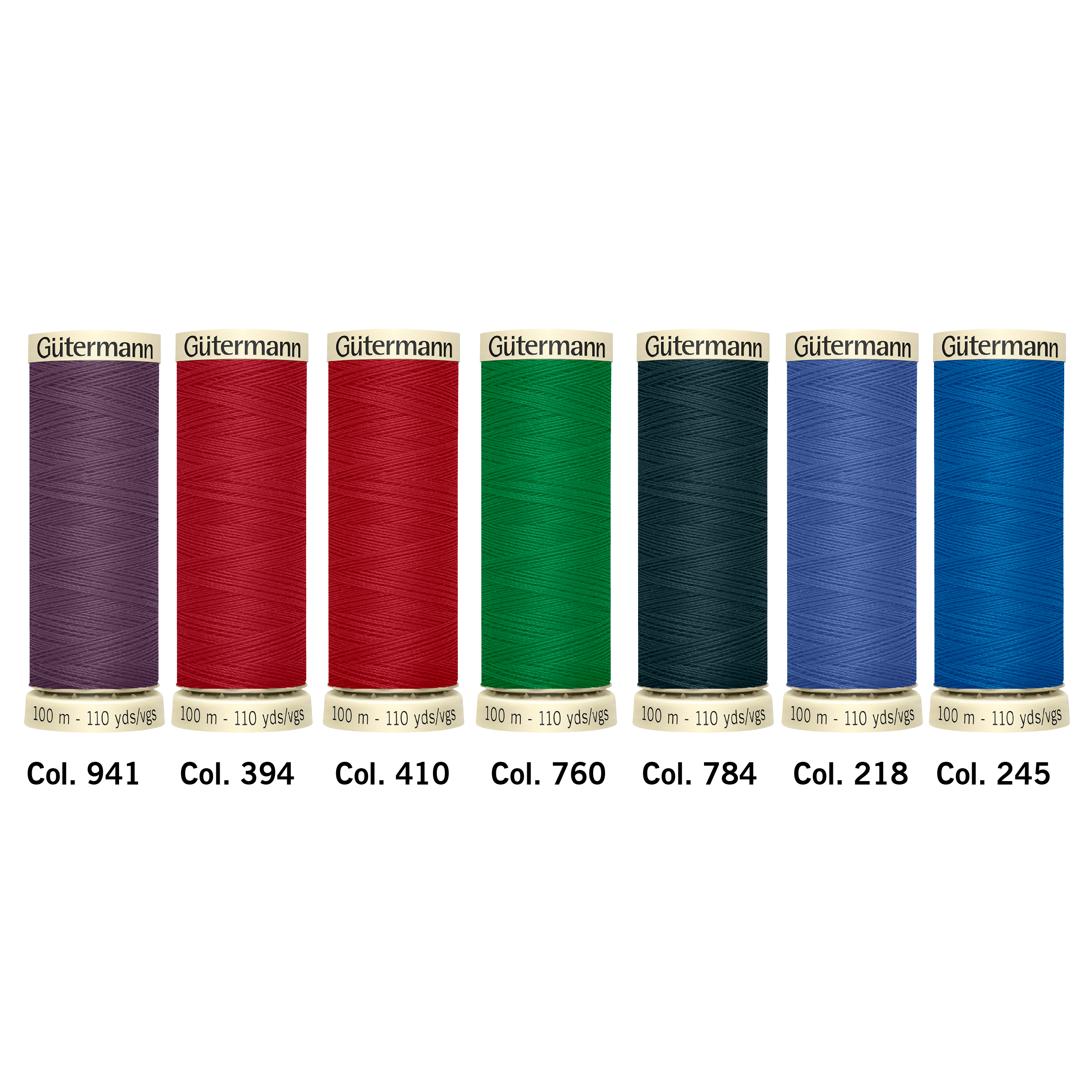 Blister con 7 carretes de hilo Gütermann Coselotodo 100m Colección Otoño Invierno Colores Navideños